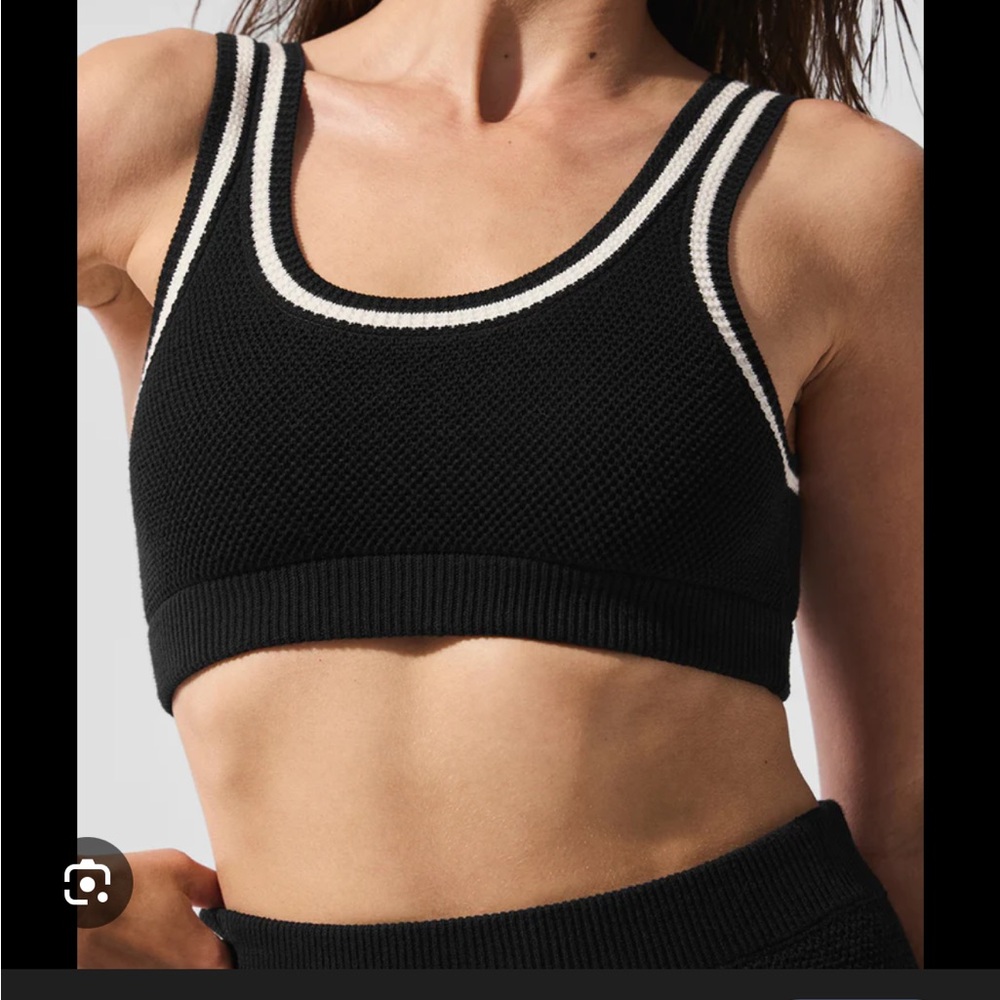 ALO YOGA Tennis Club Sweater Knit Bra Black/Ivory